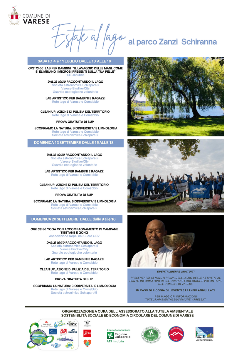 Estate al lago 2026: al via al Parco Zanzi e alla Schiranna la rassegna dedicata a biodiversità, salute, benessere e sostenibilità