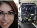 Domenica Russo, maestra della primaria di Cazzago Brabbia, e il pullman dopo l'incidente dello scorso maggio in Pedemontana a Lomazzo