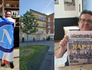 Mariano Ugga felice con la Gazzetta dello scudetto, poi avvolto dal bandierone del Napoli e il suo balcone tornato "azzurro" Mariano Ugga felice con la Gazzetta dello scudetto, poi avvolto dal bandierone del Napoli e il suo balcone tornato "azzurro"