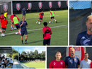 In alto mister Ciceri guida il primo allenamento del Varese alle Bustecche. Qui sopra i fedelissimi presenti, Malinverno, lo stesso Ciceri, il ds Battaglino e Bruzzone