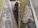 Lo stato del marciapiede su un lato di via Dandolo Lo stato del marciapiede su un lato di via Dandolo
