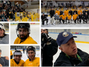 In alto pubblico e squadra al primo allenamento; qui sopra poker in senso orario: Pisarenko-Filippo Matonti, Bastille, Tilaro-Michael Mazzacane e il regalo di Flavio per il 35° compleanno di capitan Vanetti. Qui sopra a destra coach Da Rin alla lavagnetta in pista