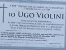 Il necrologio di Ugo Violini affisso ad Angera