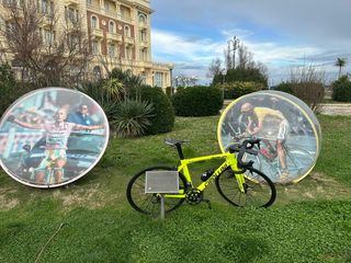 Bicicletta, ovviamente, gialla vicino alle biglie del Pantadattilo