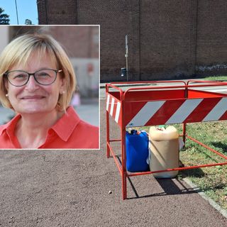 Le taniche in viale Rimembranze, nel riquadro la consigliera Cinzia Berutti