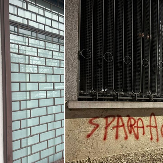 La scritta minacciosa sulle sedi di Pd (a sinistra) e Lega di Busto