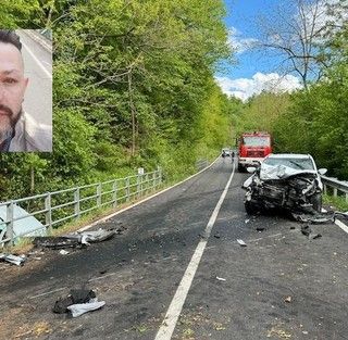 Le immagini dell'incidente. Nel riquadro la vittima Francesco Ferrazzo, 44 enne di Cremenaga
