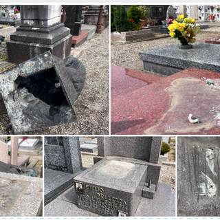 Questa è la scena che si presenta al cimitero di Sant'Ambrogio, tra  i segni delle sculture e dei suppellettili divelti e una grossa statua di una madonna abbattuta e poi abbandonata dai ladri, probabilmente perché troppo pesante