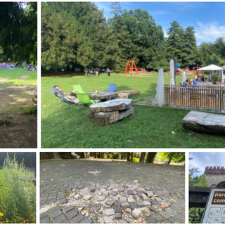 Scorci di parco Mantegazza a Masnago, tra aree verdi, giochi per i bambini, chiosco, castello e... sanpietrini da sistemare