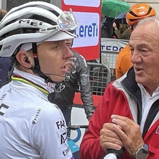 Renzo Oldani e Tadaj Pogacar al termine dell'edizione dello scorso anno, annullata in corso d'opera per maltempo