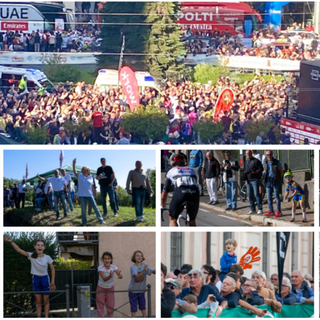 La folla in piazza Monte Grappa per la premiazione di Tadej Pogacar e il pubblico sulle strade della 104ª Tre Valli Varesine (Foto Alessandro Umberto Galbiati)