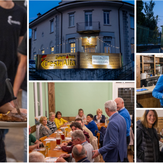 Inaugurato ieri sera il Cresta Alta, locale che nell'ex Circolo di San Fermo in via Brennero punta su galletto alla brace e birra artigianale. Qui sopra a destra nella seconda foto il sindaco Galimberti con il presidente della Cooperativa di Valle Olona, Luigi Vanetti, e più in basso con il vicesindaco Perusin, l'assessore Malerba e Luisa Oprandi