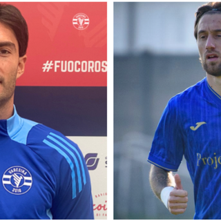 Da sinistra Alberto Alari, difensore centrale con presenze anche in C che debutta oggi con la Varesina, e a destra Denni Scapinello di ritorno da avversario al Chinetti