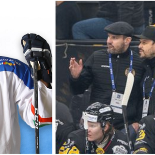 Larkin, a sinistra, e Raimondi a destra in panchina con capitan Vanetti. Sotto in gallery Thomas ed Edo nelle foto Bernasconi e Galbiati