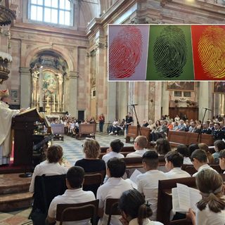 L'arcivescovo Delpini fra i bambini, in San Giovanni. Nel riquadro, dettaglio della nuova opera Urbansolid nella sede della cooperativa Rezzara, in via Miani