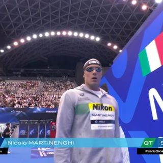 Nicolò Martinenghi impegnato nella seminale dei 100 rana in Giappone (foto da Rai2)