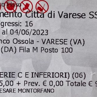 L'abbonamento che Cesare Montorfano restituisce al presidente del Città di Varese, Stefano Amirante, dopo una vita di tessere biancorosse