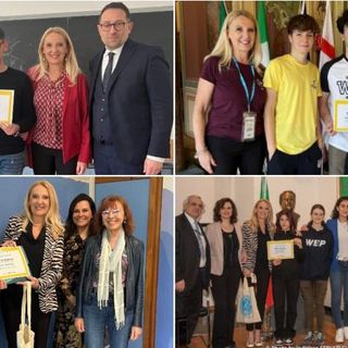 Dall'alto in senso orario le borse di studio consegnate al Ferraris e al Cairoli di Varese, al Falcone di Gallarate e al Tosi di Busto