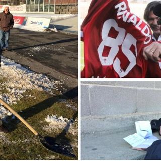 Rinaldo che spala, Rinaldo che prepara le formazioni su un foglietto di carta, Rinaldo con la sua maglia del Varese