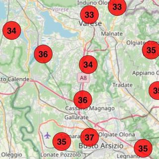L'impressionante mappa delle temperature registrate oggi in provincia dalla mappa in tempo reale di Arpa Lombardia