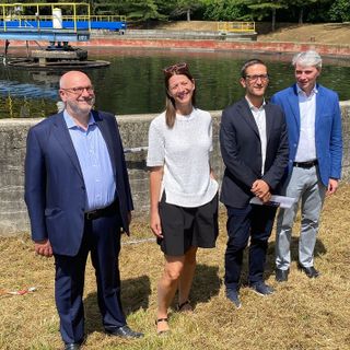 Coen Porisini, Perusin, Galimberti e Mazzucchelli questa mattina al depuratore del Pravaccio, in via Friuli