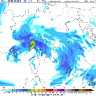La mappa con l'evoluzione del meteo pubblicata da Gianluca Bertoni
