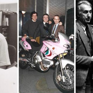 Enrico Minazzi, classe 1951, e quel profumo di giornalismo vero e autentico: alla Gazzetta dello Sport dal 1984 al 2010, nella foto centrale è nell'ufficio del direttore Candido Cannavò con la moto rosa che Claudio Castiglioni regalò a Pantani vincitore del Giro d'Italia 1998. A destra è con Sandro Gamba al palazzetto