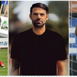 Giuseppe Figliomeni, 36 anni, nel collage con la maglia del Varese e oggi (al centro) direttore sportivo del Matera. In alto a sinistra uno dei suoi figli è con l'idolo Messi