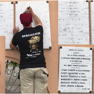 GESTO D'ALTRI TEMPI - Morazzone, alpini e bersaglieri riqualificano due lapidi in onore ai caduti