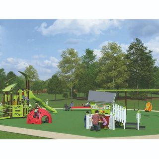 Il rendering del parco giochi inclusivo a Villa Mylius