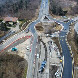 Il cantiere della rotatoria di Vergiate visto dall'alto