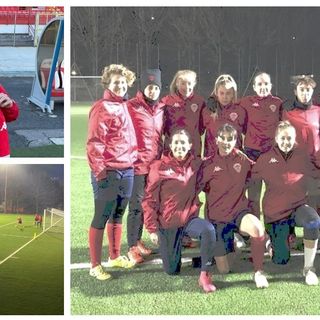 Francesco Mastai, neo arrivo della Juniores dal Como dopo essere cresciuto nel Varese 1910, e le ragazze della squadra femminile che sono entrate nella casa del centro sportivo delle Bustecche