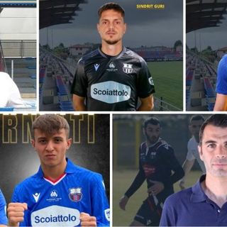 Dall'alto in senso orario: il prossimo colpo Samuele Rosa, gli ultimi acquisti in attacco e in porta Guri e Chironi, Moretti allenatore della Juniores e i giovani talenti Isufi e Buzzetti confermati in prima squadra