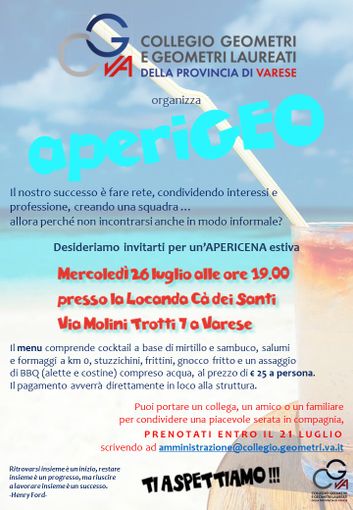 Il 26 luglio l'apericena dei Geometri Il 26 luglio l'apericena dei Geometri