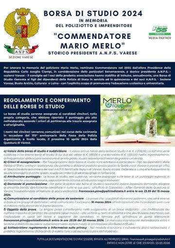 Una borsa di studio in memoria del poliziotto e imprenditore Mario Merlo