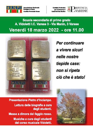 Resistenza varesina: quattro pietre d'inciampo per Luigi Morellini, Calogero Marrone, Mario Molteni, Paolo Achille Vergani