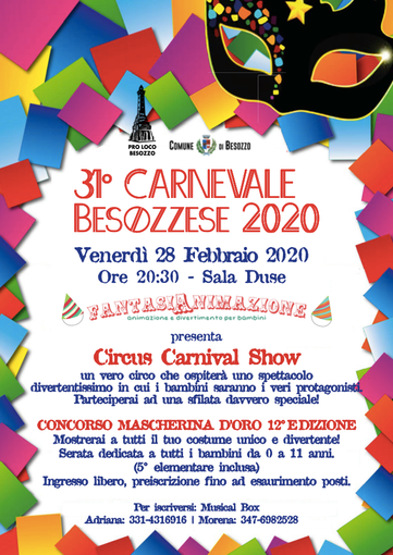 Besozzo: arriva il Carnevale e il concorso Mascherina d'Oro Besozzo: arriva il Carnevale e il concorso Mascherina d'Oro