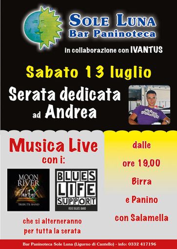 Sabato a Cantello una serata di musica e beneficenza in ricordo di Andrea Filippi: il ricavato alla onlus Sulle Ali