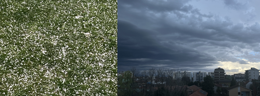 Prato imbiancato a Lonate e cielo di Busto nel pomeriggio