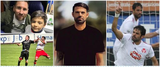 Giuseppe Figliomeni, 36 anni, nel collage con la maglia del Varese e oggi (al centro) direttore sportivo del Matera. In alto a sinistra uno dei suoi figli è con l'idolo Messi Giuseppe Figliomeni, 36 anni, nel collage con la maglia del Varese e oggi (al centro) direttore sportivo del Matera. In alto a sinistra uno dei suoi figli è con l'idolo Messi