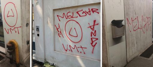 Al centro il muro dell'ex macello, a lato quelli del palazzo (già ripuliti)