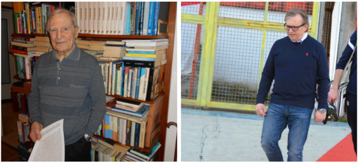 Milos Kogoj, scomparso a inizio gennaio del 2022, e il figlio Marco mentre sbuca dal tunnel del Franco Ossola da medico del Varese, come era suo padre: stessa sensibilità, competenza e umanità. Stesso cuore biancorosso