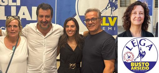 Da sinistra: Reguzzoni, Salvini, Tovaglieri, Albani. Nel riquadro, Maffioli