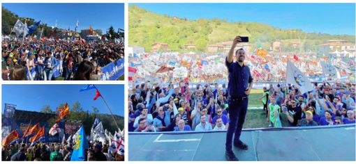 VIDEO. Pontida, Salvini fa firmare i sei impegni per il Governo: «E adesso andiamo a vincere queste bellissime elezioni»