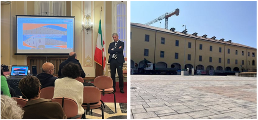 A destra il sindaco illustra la linea temporale che ha portato alla riqualificazione dell'ex caserma Garibaldi: tutto iniziò nel 1994... A destra il sindaco illustra la linea temporale che ha portato alla riqualificazione dell'ex caserma Garibaldi: tutto iniziò nel 1994...