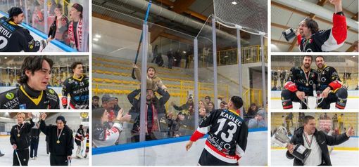 Kadlec lancia la stecca oltre la balaustra a un giovanissimo tifoso dei Mastini e tutti i volti di una famiglia vincente (foto Alessandro Galbiati)