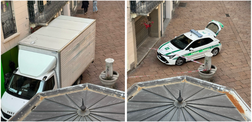 Varese, un furgone rischia di abbattere un balcone in corso Matteotti