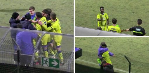 La notte di Bubacare Silla, a destra abbracciato da mister Grieco dopo la sostituzione e la tripletta