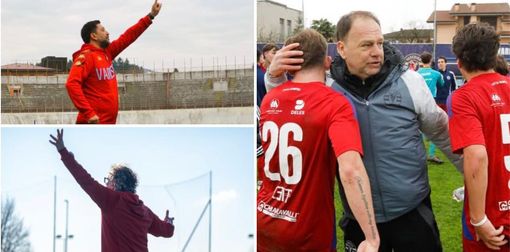 Dall'alto in senso orario mister Roberto Floris (Varese, foto Macchi), Marco Spilli (Varesina, foto Scaringi) e Vito Grieco (Solbiatese, foto)