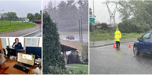 Nelle foto la situazione sulla provinciale del lago alla rotonda con via Corridoni (a destra e in alto a sinistra) e quella all'altezza del Porticciolo di Capolago (foto centrale)